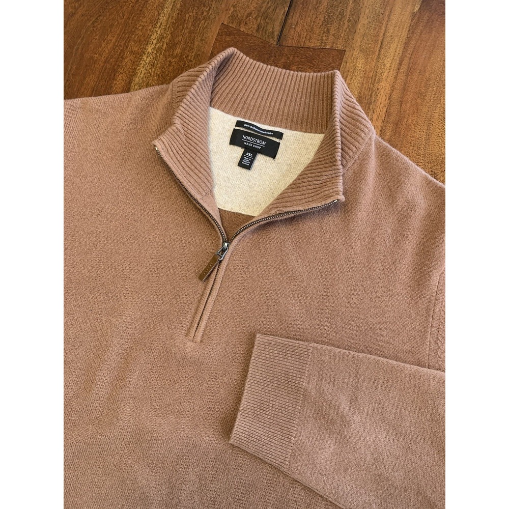 Nordstrom 100% Cashmere Quarter Zip Sweater Mens 3XL Beige Tan Brown Pullover
